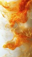 Colorful abstract patterns of flowing fabric created with orange and gold strands against a light background photo