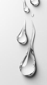 Droplets of water cascade gracefully on a smooth surface reflecting light in a minimalistic setting photo