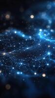 Vibrant blue abstract background with shimmering stars and glowing particles in motion photo