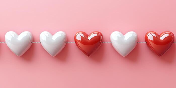 Decorative hearts on a string create a cheerful atmosphere for festivities or celebrations photo