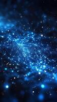 Vibrant digital network connecting nodes and pathways against a dark background in a futuristic setting photo