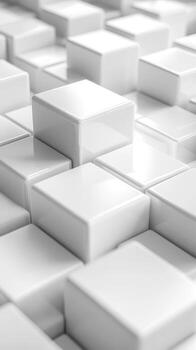 Sleek arrangement of glossy white cubes creating depth and texture in a modern design composition photo