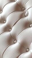 Close-up view of textured upholstered furniture showcasing soft cream-colored leather with buttons and subtle stitching details photo