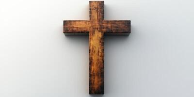 Wooden cross displayed prominently against a neutral background in a serene setting, symbolizing faith and spirituality photo