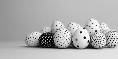 Decorative black and white eggs arranged artistically on a neutral surface for celebration or holiday festivities photo