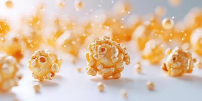 Unique popcorn formations displayed against a soft background create an artistic culinary visual appeal photo