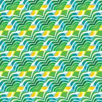 Abstract geometric pattern in fresh green, yellow and blue colors. Simple shapes, form and figures mosaic background. Neo geo style print illustration. Horizontal wide design template vector