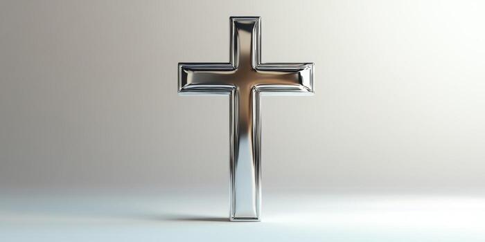 Silver cross stands against a neutral background showcasing craftsmanship and reflective quality in a serene setting photo