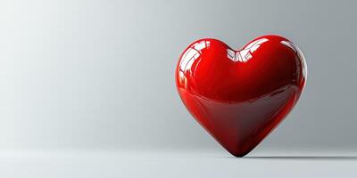 Shiny red heart sculpture against a minimalistic gray background showcasing feelings of love and emotion photo