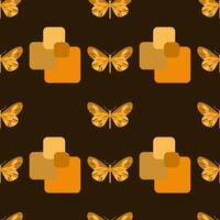 Seamless pattern with golden butterflies and geometric shapes on a brown background. Elegant, modern, and stylish design, ideal for textiles, wallpapers, and decor vector