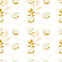 floral pattern. Seamless pattern with delicate white cotton. Elegant botanical design with soft leaves. Perfect for textiles, wallpapers, and decorative applications. vector