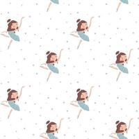 Seamless pattern with cute ballerina on white background. vector