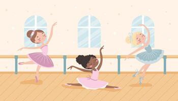 Cute little ballerinas in ballet class. Ballet school. illustration vector