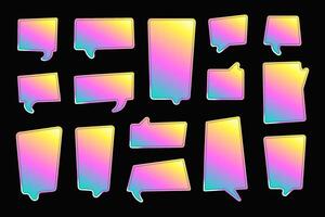 Gradient bright text boxes and speech bubbles, bold frames, stickers and backgrounds for text. Comic design elements. vector