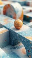 Colorful marble rolling across a textured abstract landscape filled with vibrant patterns and shapes photo