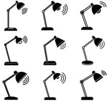 Collection of LED smart desk lamp silhouettes in black on a white background vector