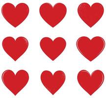 Red Heart Icons Set Hand-Drawn Textured Heart Shapes on White Background vector