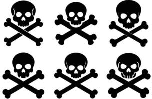 Skull and Crossbones Icons Silhouettes in Black on White Background vector
