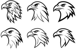 Set of Eagle Head Silhouettes in Black on White Background vector