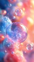 Colorful bubbles floating through a vibrant, dreamy background with soft, blurred textures photo