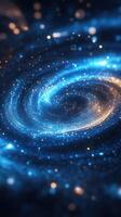 Swirling blue and gold stars in a cosmic spiral formation during an expansive galactic view photo