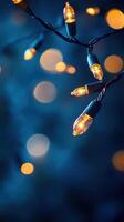 Warm glowing lights create a cozy atmosphere in evening ambiance with soft blue background photo