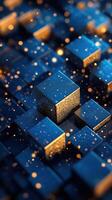 Colorful sparkling cubes create a mesmerizing abstract pattern in a dynamic blue backdrop photo