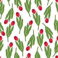 Seamless spring floral pattern red tulips on white vector