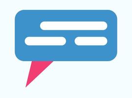A blue speech bubble icon featuring white lines along with a pink arrow vector