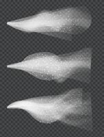 Water spray white smoke or fog dust and dots, mist of atomizer. Trigger Sprayer effect with spray or stream nozzles. Abstract dots clouds, blizzard. 3d elements illustration vector