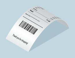 Payment check and receipts with shadow. Curved financial paper, purchase invoice. Buying, bill or calculate pay. Receipt the seller forms vector