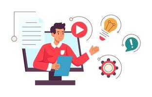 Students watching webinar, online learning experience with highly motivated students vector