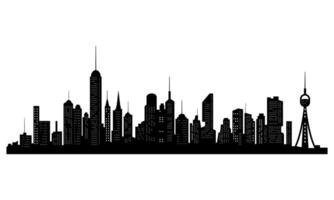 Black cities silhouette. Horizontal skyline in flat style isolated on white. Cityscape with windows, urban panorama of night town. vector