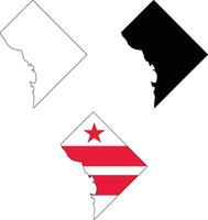Washington DC flag map on white background. Outline map of Washington DC. Washington Map map silhouette. flat style. vector