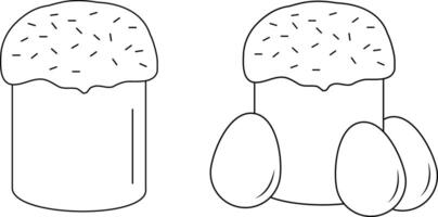 Outline set with easter bread and eggs. vector