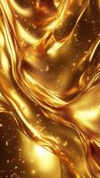 Shimmering gold wave with droplets reflecting light, creating a luxurious texture photo