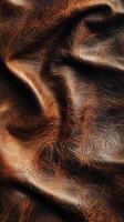 Close-up of textured leather showcasing rich brown and orange hues in natural light photo