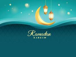 Golden Crescent Moon and Lanterns Ramadan Kareem Greeting vector