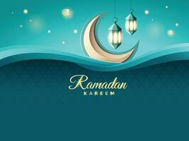 Paper Art Crescent Moon and Lanterns Ramadan Kareem Greeting vector