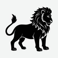 A black and white lion on a white background. vector