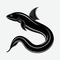 A black and white drawing of a fish simple flat design. vector