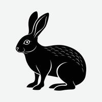 A cute black and white illustration of a rabbit. vector
