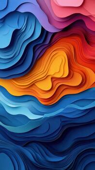 Colorful layers of paper create an abstract landscape with waves merging blue, orange, and pink tones in artistic arrangement photo
