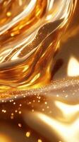 Golden waves of shimmering light flowing gracefully in a surreal setting photo