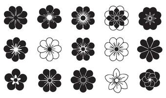 Hand-Drawn and Digital Colorful and Silhouette Groovy Floral Icon Set with a Unique Blend of Botanical Styles vector