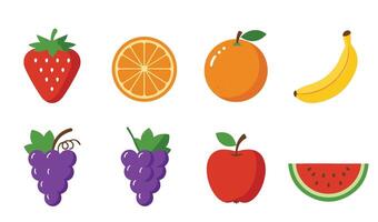 Minimalist and Modern Fruit Icon Set with Realistic and Cartoon-Style Fruit Illustrations for Creative Projects vector