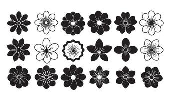 Boho Chic Colorful and Silhouette Groovy Floral Icon Set Featuring Wildflower-Inspired and Ornamental Floral Patterns vector