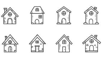 Minimalist Home Icon Set with Black and White House Illustrations for Digital and Print Use vector