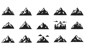 Comprehensive Mountain Line Art Icon Silhouette Collection with Solid Outline and Geometric Styles for Logos and Illustrations vector