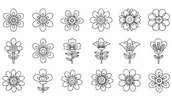 Bold and Expressive Colorful and Silhouette Groovy Floral Icon Set Featuring Vibrant and Monochrome Botanical Elements vector